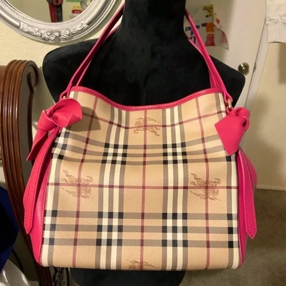 SALE!! Authenticated Burberry PINK small Haymarket Canter tote EUC very rare - Picture 2 of 10